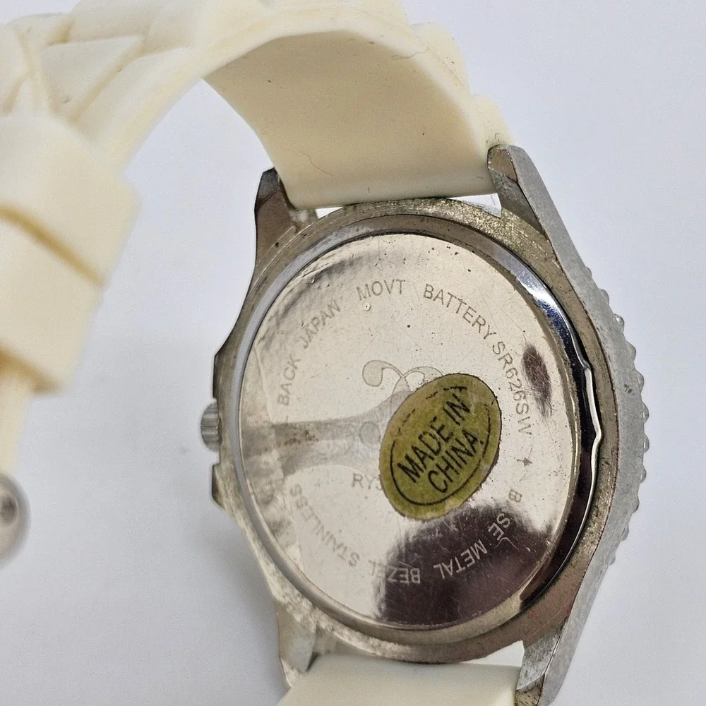 Women's Watch‎ 38MM White Dial Gray Case Cream Plastic Band Straps New Battery
